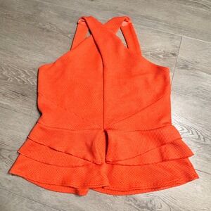 Bebe Orange Textured Peplum Halter Top Ruffled Flounce Size Large L